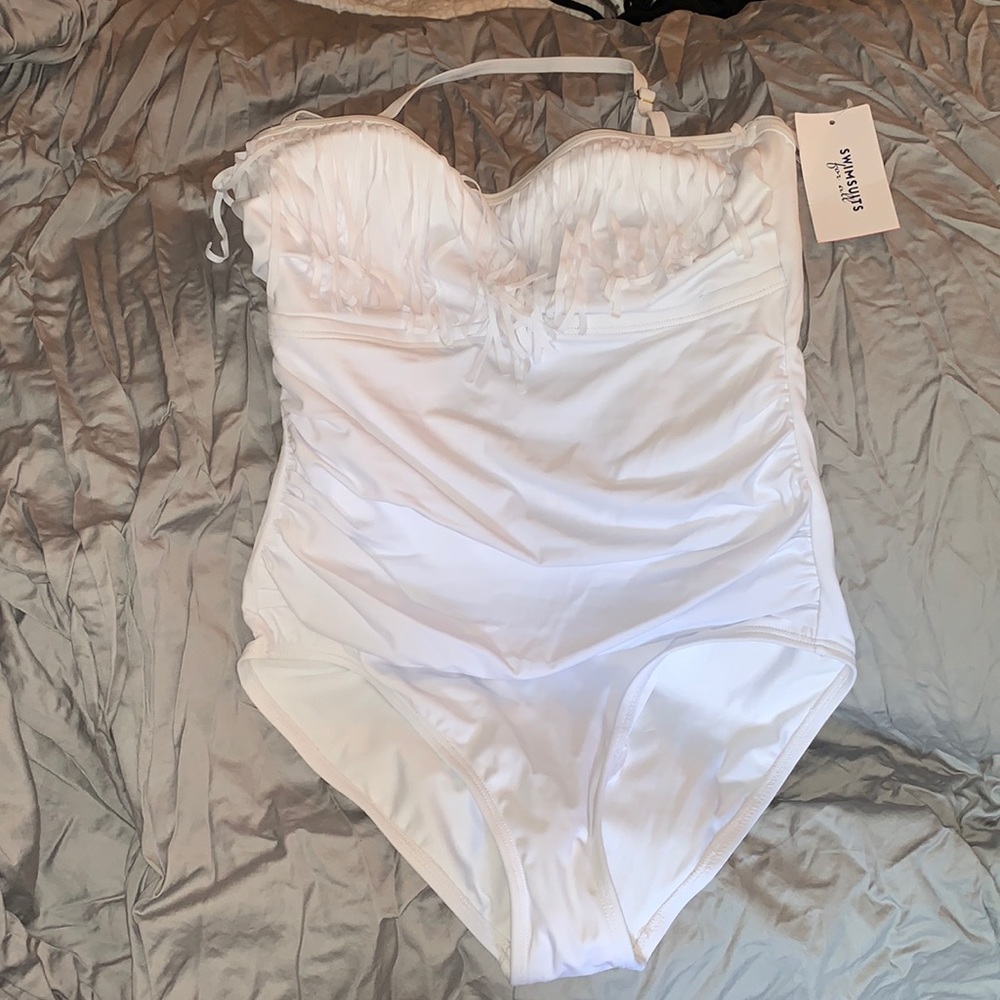 Nwt swimsuits for all white fringe one piece 12